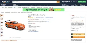 Toyota Supra Diecast Model Car from Fast And Furious by Jada