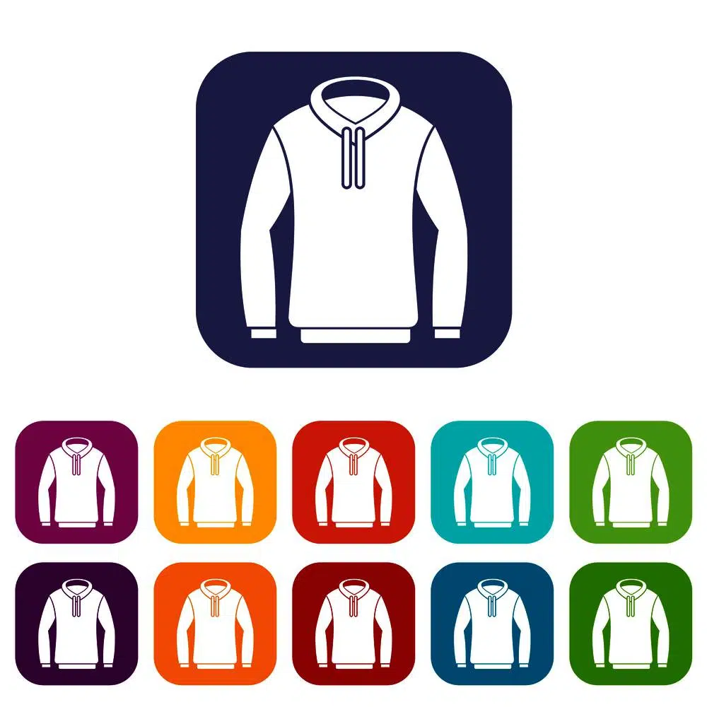 Hoody icons set vector illustration in flat style in colors red, blue, green