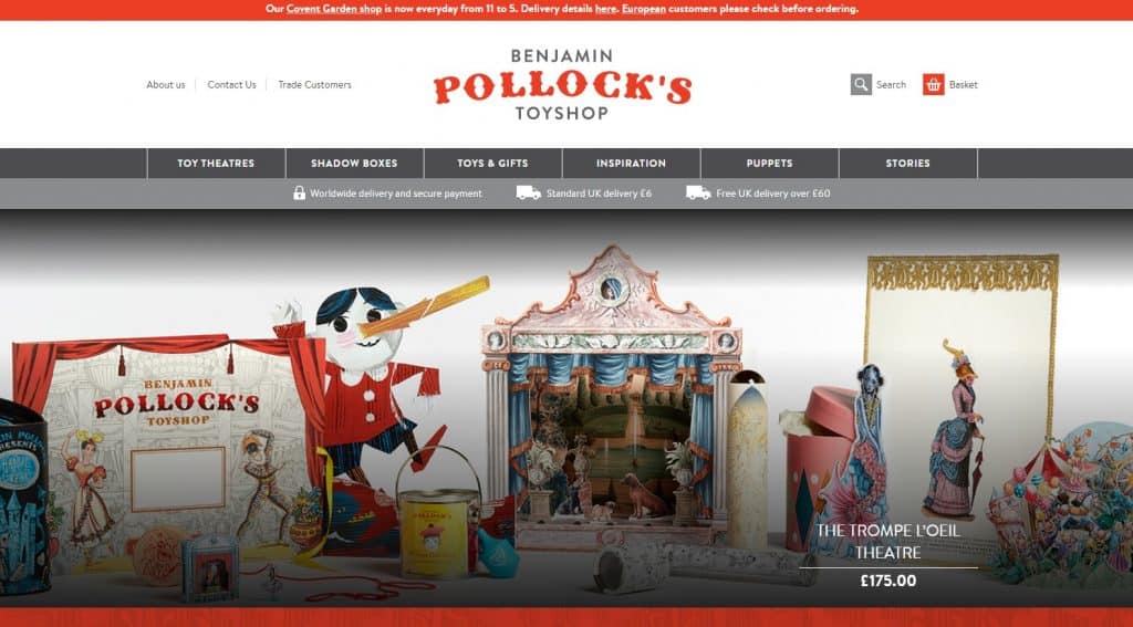 screenshot from the main website of pollocks-coventgarden.co.uk