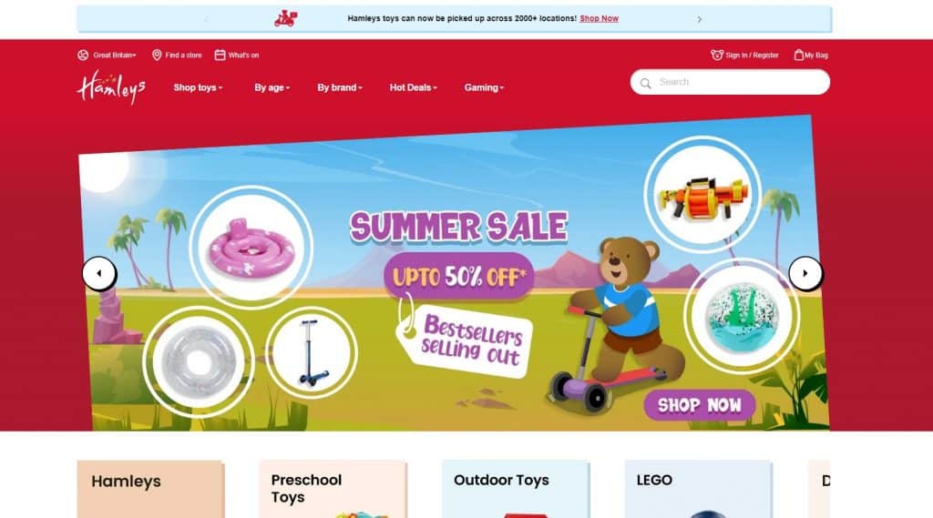 screenshot from the main website of hamleys.com