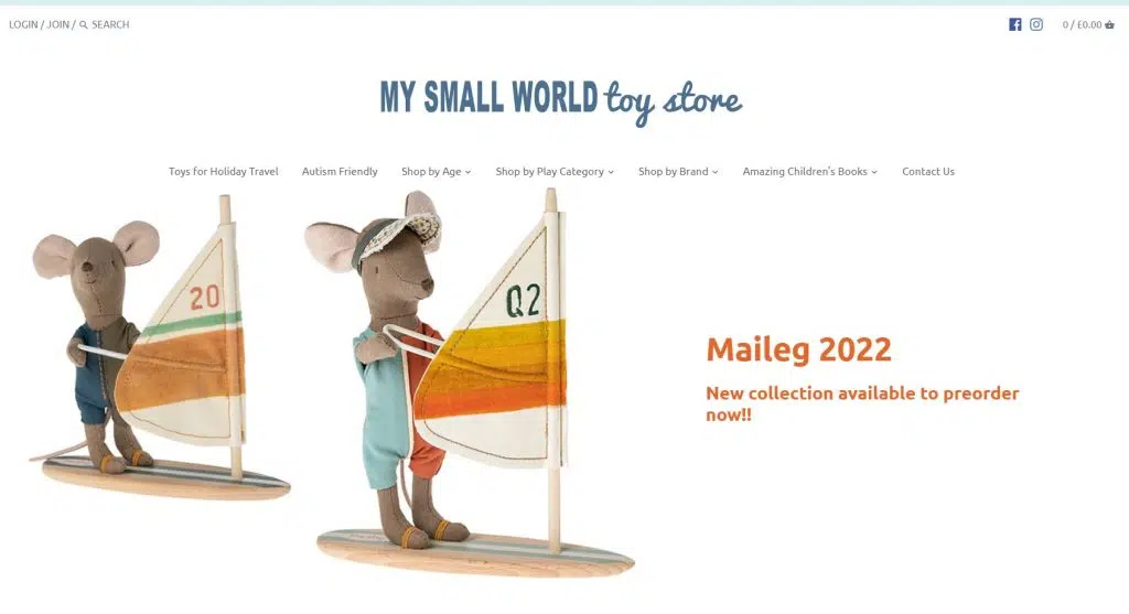 screenshot from the main website of mysmallworld.co.uk