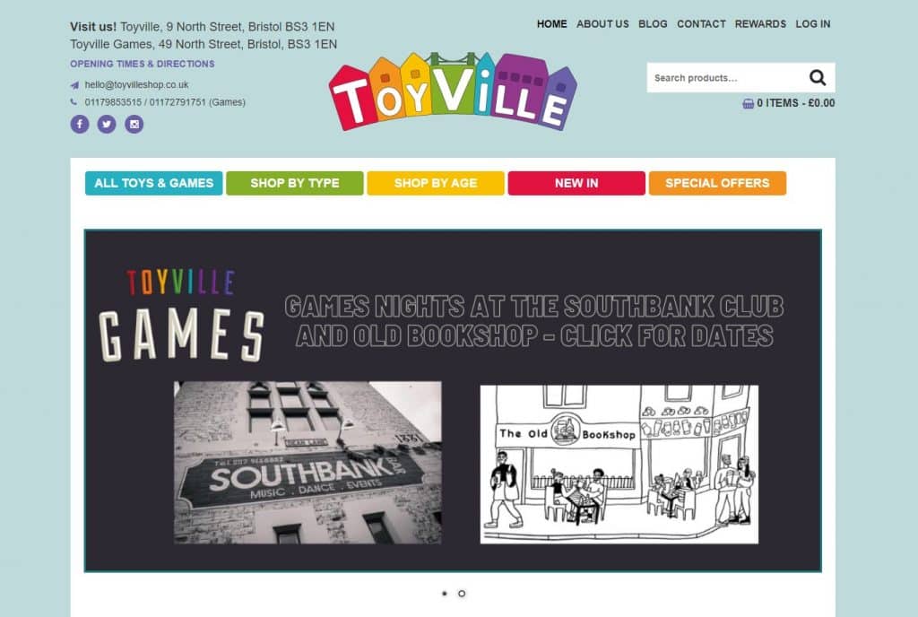 screenshot from the main website of toyvilleshop.co.uk