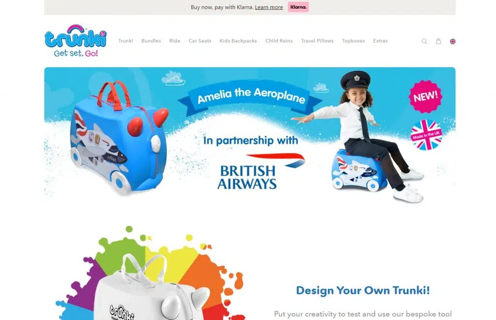 screenshot from the main website of trunki.co.uk