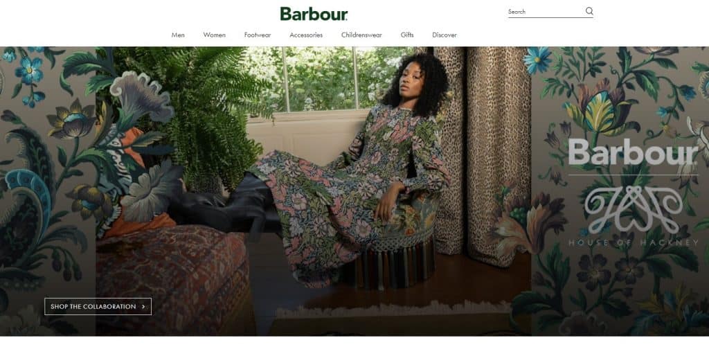 screenshot from the main website of barbour.com 