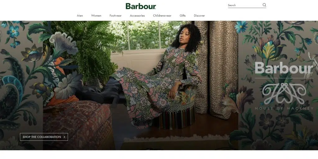 screenshot from the main website of barbour.com