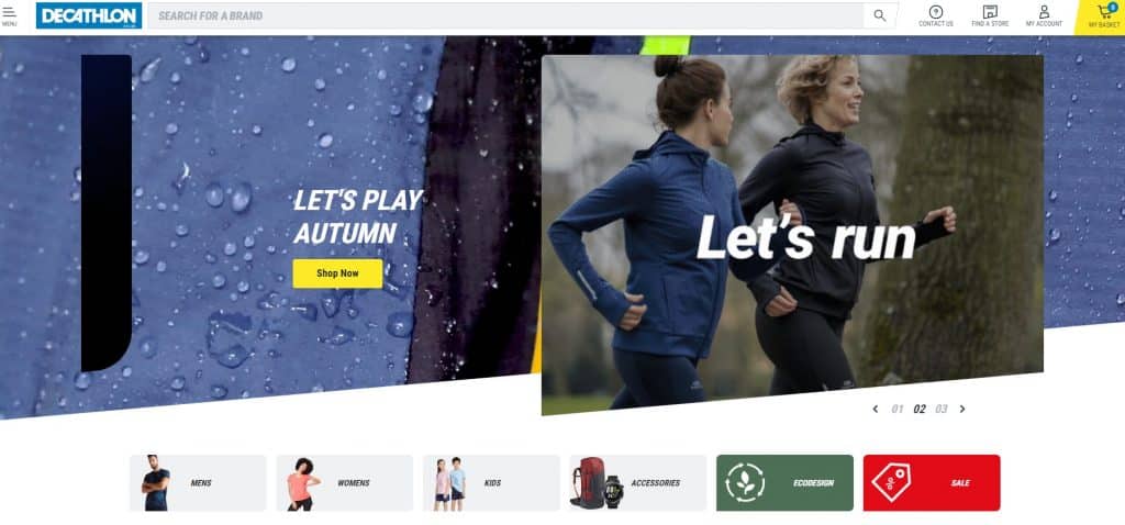 screenshot from the main website of Decathlon