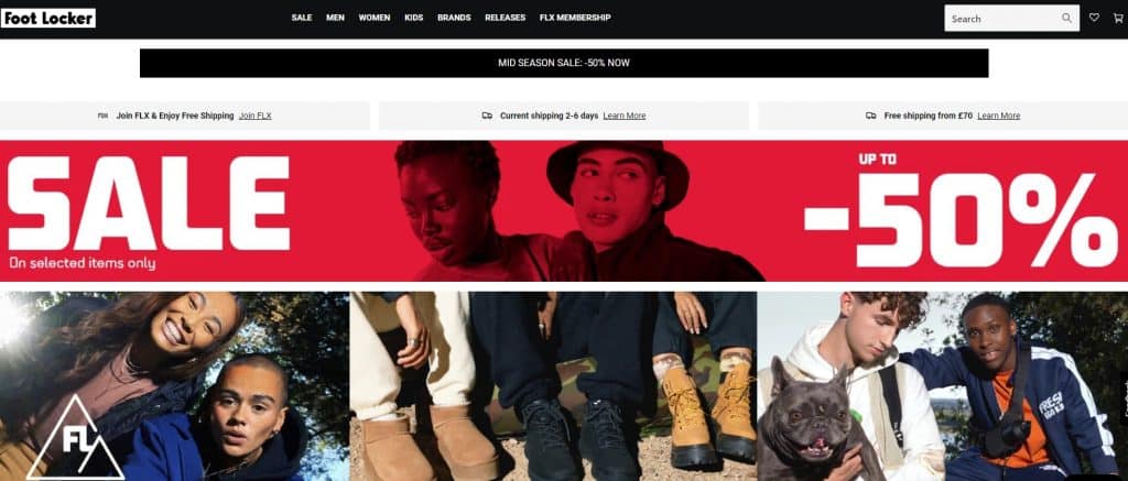 screenshot from the main website of Footlocker