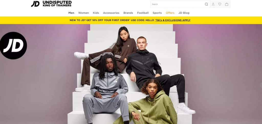 screenshot from the main website of JDSports