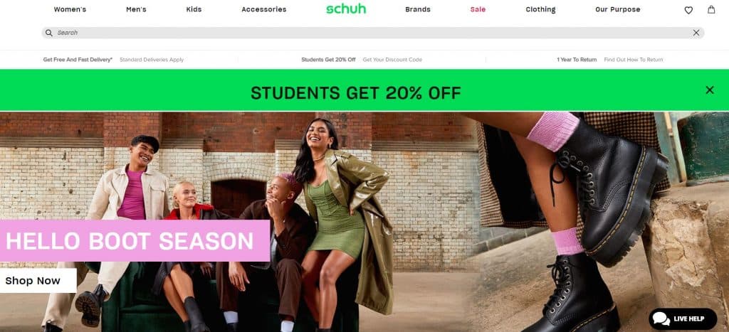 screenshot from the main website of Schuh